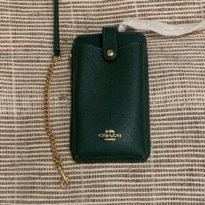 Coach Dark Green Wristlet with Gold Chain (cell phone)